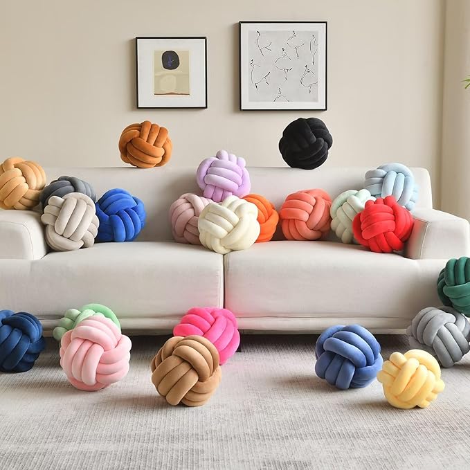 Decorative Throw Knot Pillow Ball for Home Chair Sofa Couch Bed Aesthetic Round Velvet Knotted Pillow Cushion (Hot Pink, 8inches)