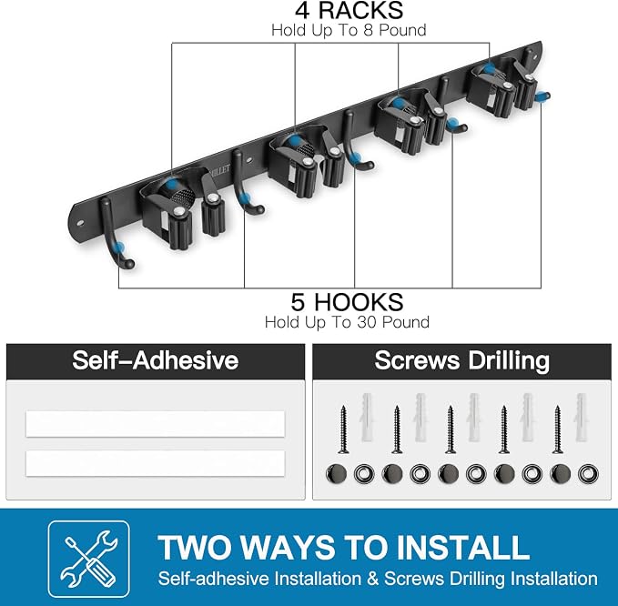 IMILLET 2 Pack Broom and Mop Holder Wall Mounted, Broom Holder Stainless Steel - Image 6