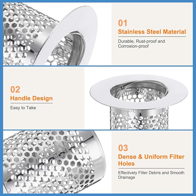 uxcell 3 Pack Shower Drain Strainer, Fit Hole Size from 1.57" to 2.56" - Image 3