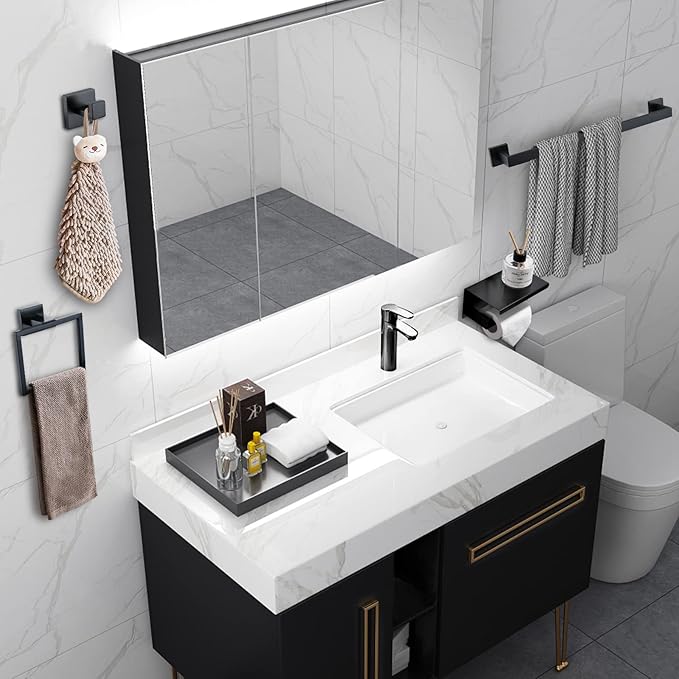 Bathroom Towel Bar Holder Sets Matte Black 4-Piece Bathroom Hardware Set - Image 4