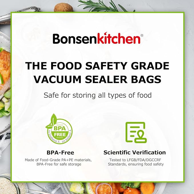 Bonsenkitchen Vacuum Food Sealer Rolls Bags, Durable Customized Size Food Vac - Image 7