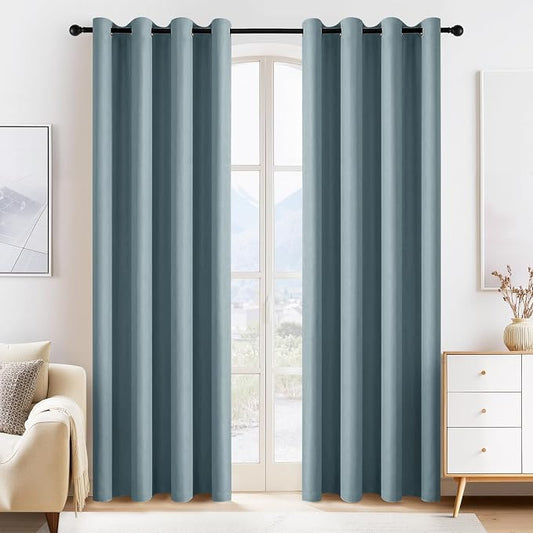 PONY DANCE Dusty Blue Blackout Curtains 80 inch Long 2 Panels Set, Thermal by PONYDANCE