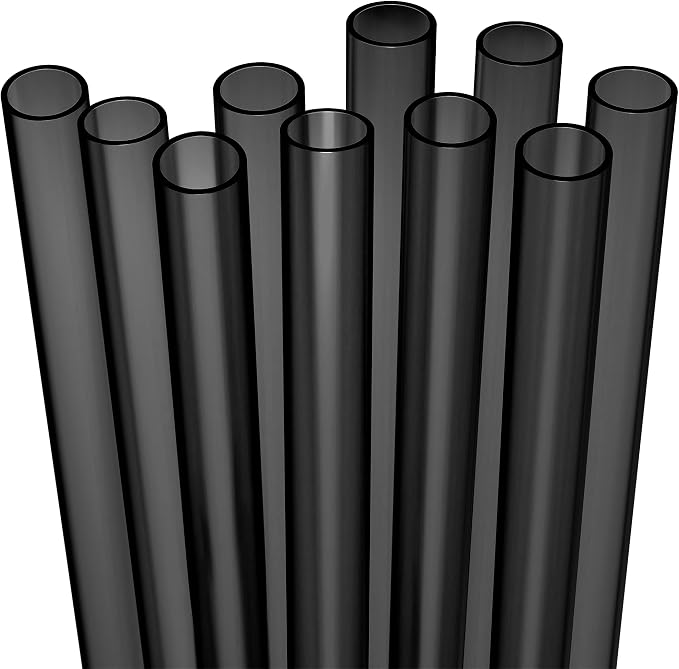 10 EXTRA WIDE Long Reusable Black Hard Plastic Drinking Straws + Cleaning Brush by Fiesta+First