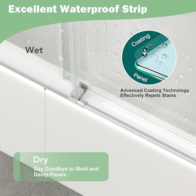 KPUY Frameless Sliding Bathtub Door, 55-60" W x 60" H Tub Shower Door, 1/4" - Image 7