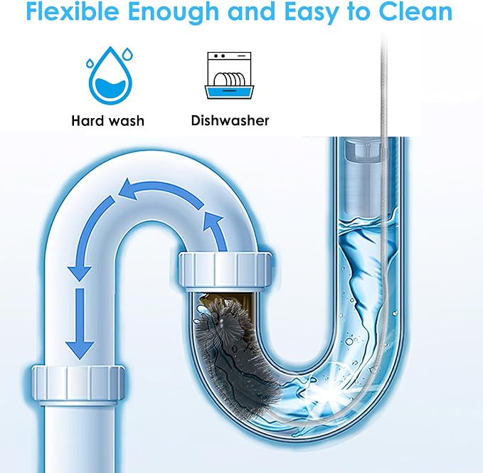2 Pcs Flexible Drain Pipe Cleaning Brush, 2 Brush Head Sizes - Image 6