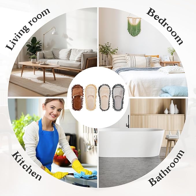 Jecery 4 Pair Washable Microfiber Mop Slippers Detachable Dusting Shoes - Image 2