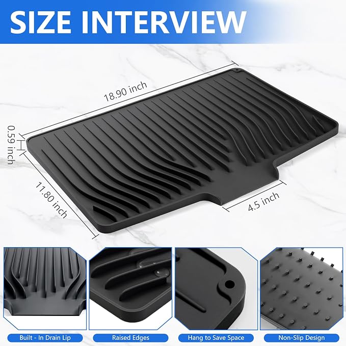 Silicone Dish Drying Mat for Kitchen Counter, Dish Drainer Mat, Non-Slip Drying - Image 2