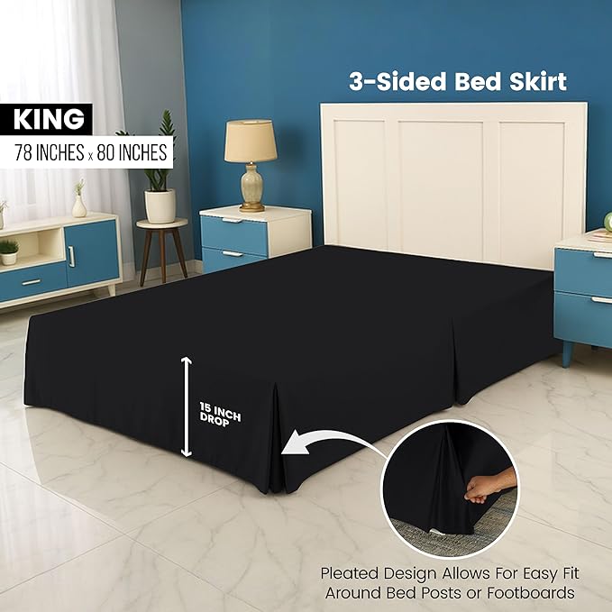 Utopia Bedding King Bed Skirt - Soft Quadruple Pleated Ruffle - Easy Fit with 16 Inch Tailored Drop - Hotel Quality, Shrinkage and Fade Resistant (King, Black)