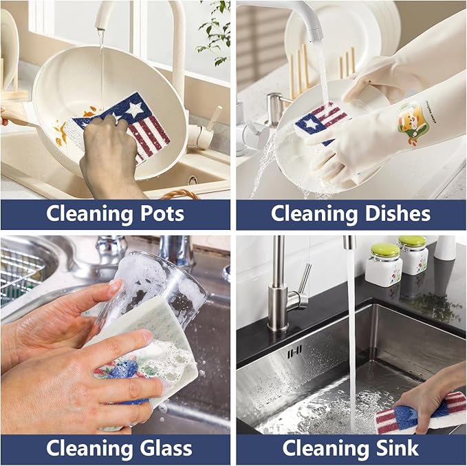 4Pcs USA Flag Heavy Duty Kitchen Dish Sponges | Large Odor Free Non-Scratch - Image 4