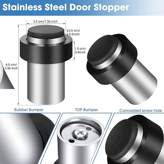 Chumia 6 Pcs Door Stopper Mounted Floor Stops Stainless Steel Cylindrical - Image 2