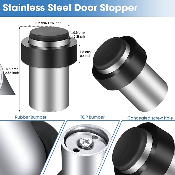 Chumia 30 Pcs Door Stopper Mounted Floor Stops Stainless Steel Cylindrical - Image 2