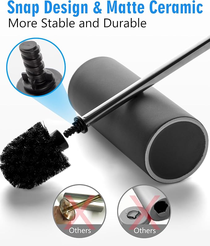Matt Gray Ceramic Toilet Brush and Holder Set, Freestanding Toilet Bowl - Image 3