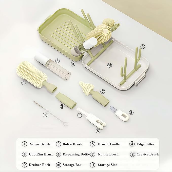 8-in-1 Baby Bottle Brush Set, Silicone Baby Bottle Cleaning Kit - Image 2