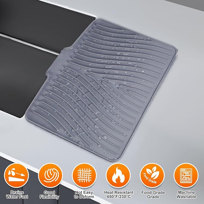 Silicone Dish Drying Mat for Kitchen Counter, Dish Drying Pad, Non-Slip Drain - Image 5