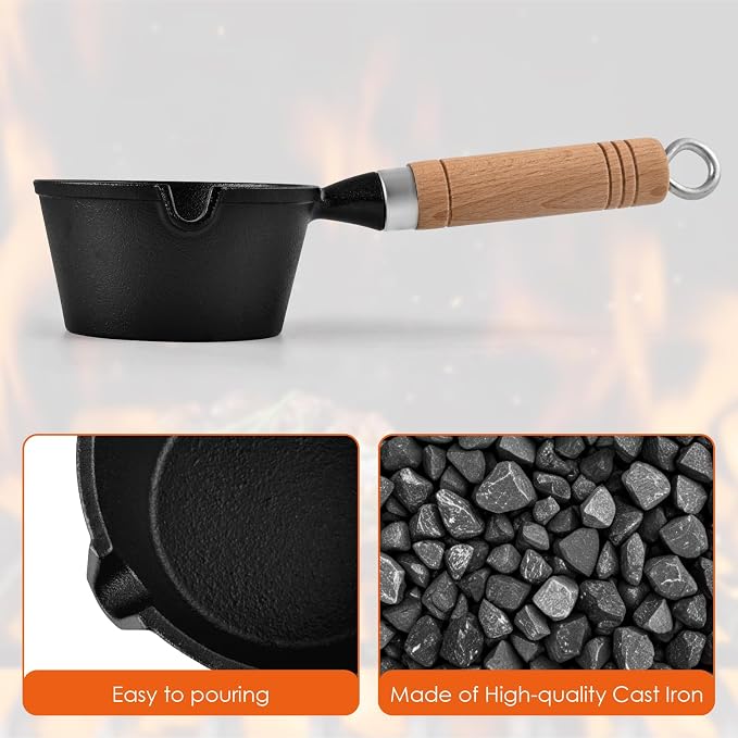 BBQ Mop Brush and Cast Iron Sauce Pot Set, 2 Size Wooden Handle Sauce Mops - Image 3
