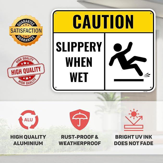 2PC Slippery When Wet Sign, 10 x 8 Inches - Image 3