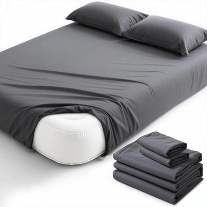 Degrees of Comfort King Sheet Set for Air Mattress – Extra Deep Pocket Fitted Sheet up to 22”, 4-Piece Bedding Sets with Dual Side Storage Pockets, Soft Breathable, Wrinkle-Resistant, Grey