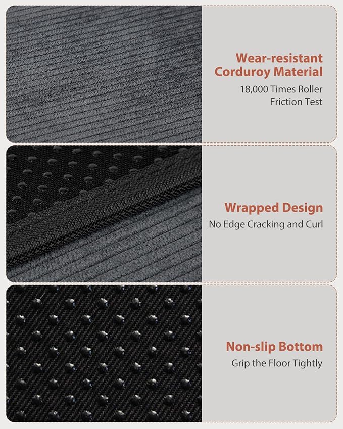 Blvornl Office Chair Mat for Hardwood Floor and Low Pile Carpet, 47" x 60" Corduroy Surface Desk Rolling Chair Mat for Hard Floors, Heavy Duty Carpeted Floor Protector Rug for Home Office, Dark Grey