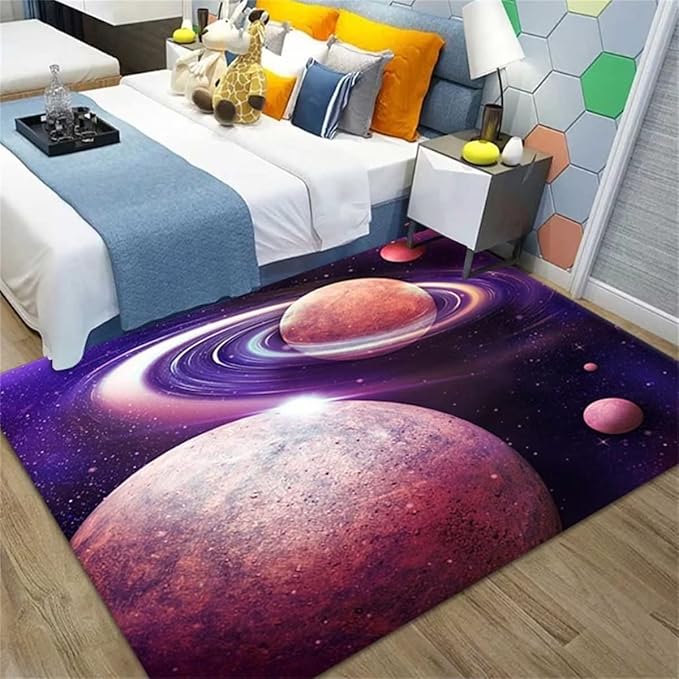 3D Beautiful Outer Space 4'x5' Rugs for Bedroom Girls Room Galaxy Planet Printed Living Room Carpets Modern Home Decor Non-Slip Floor Mats Washable