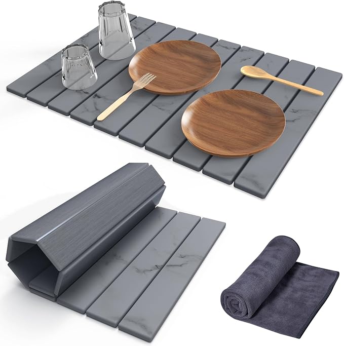 Stone Dish Drying Mat for Kitchen Counter, Versatile Stone Drying Mats for Cups by Cecnamt