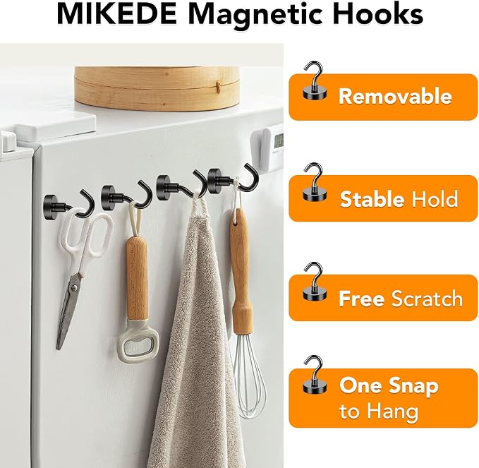 MIKEDE Magnetic Hooks, 40LB+ Heavy Duty Magnet Hooks - Image 3