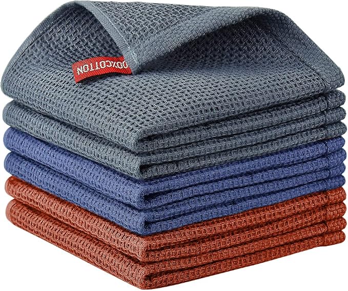 Nialnant 100% Cotton Dish Rags, 6 Pack Waffle Weave Kitchen Towels, Quick by Nialnant