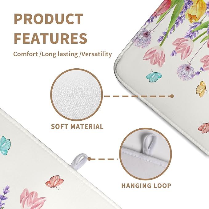 Spring Floral Dish Drying Mat for Kitchen Counter Tulip Lavender Flower Dishes - Image 3