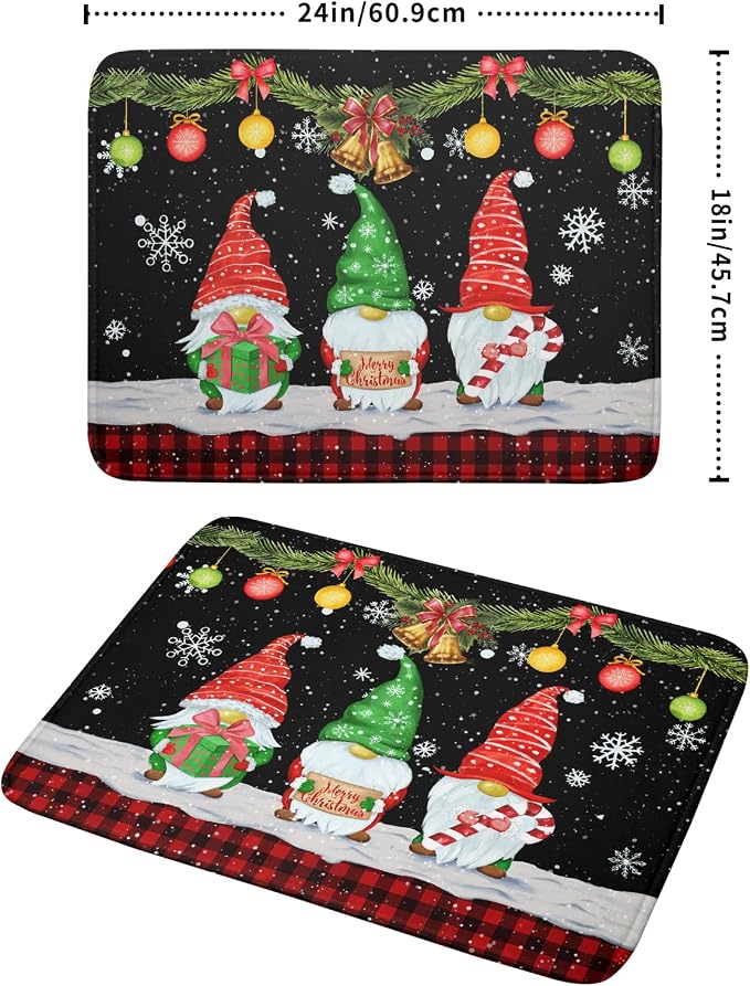 Merry Christmas Dish Drying Mat Black Gnomes Dish Drainer Mats 18x24 Inch - Image 2