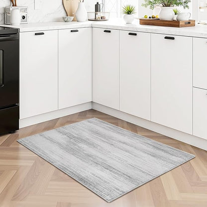 PADOOR Modern Abstract Entryway Rug - 2x3 Washable Rugs Non-Slip Door Mat, Ultra Soft Low Pile Floor Rugs Doormat for Entrance Front Door Indoor Grey