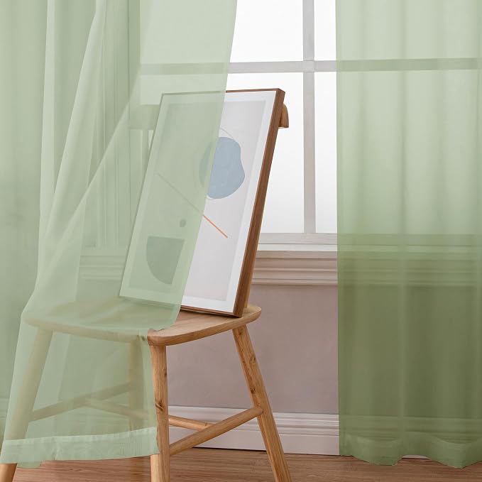 Chyhomenyc Light Green Sheer Curtains 84 Inches Long 2 Panels Set- Light - Image 5