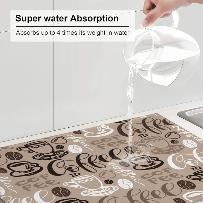 Coffee Dish Drying Mat for Kitchen Counter Microfiber Absorbent Dish Draining - Image 4