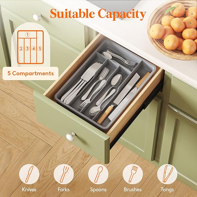 Lifewit Silverware Tray, Deep Wide Cutlery Drawer Organizer Storage - Image 3