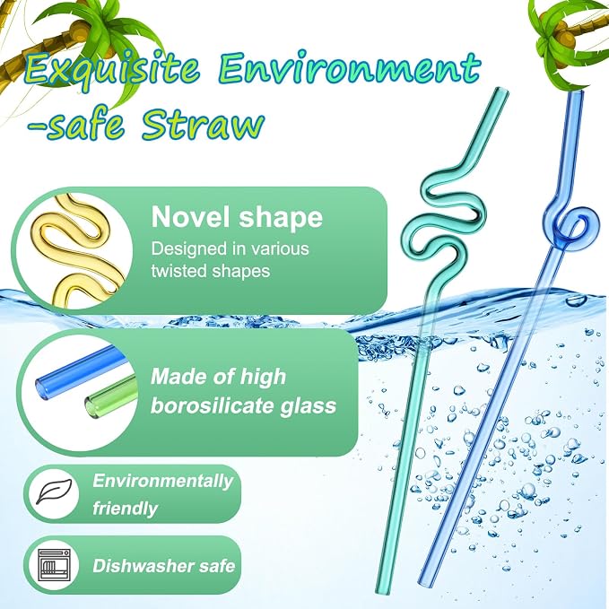 Yinkin 6 Pcs Wavy Glass Straws Reusable Curved Straw Shatter Resistant - Image 5