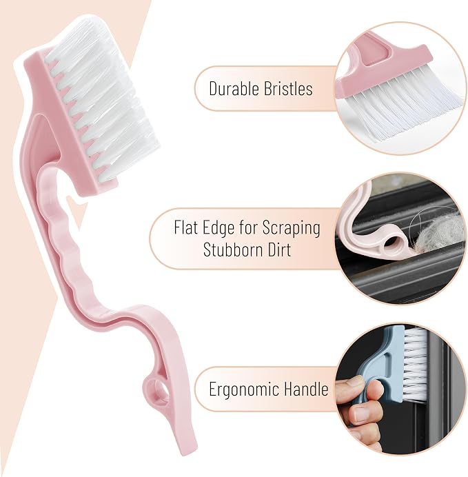 Slick- Window Track Cleaning Brush, 3 Pack, Colorful Ergonomic Handle, Built-in - Image 3
