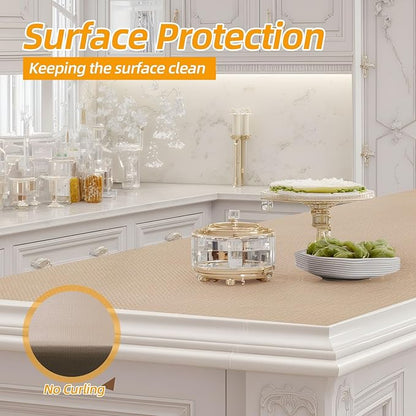 Shelf and Drawer Liner for Kitchen Cabinets Non-Adhesive, Strong Grip Non-Slip Thickened Cabinet Liners for Shelves, Waterproof Mats for Dresser Cupboard, Khaki, 17 in x 10 Feet