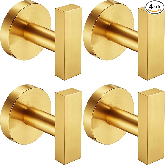 Nolimas Towel Hooks for Bathrooms, Brushed Gold Towel Hook for Kitchen Bathroom by Giveyourbathroomanewlook