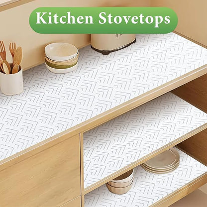 Shelf Liner for Kitchen Cabinets Non Adhesive Drawer Liner Non-Slip Thickened Shelf Liner Paper Strong Easy to Clean for Tool Box Refrigerator with Knife and Tape Measure,Silver Arrow,11.8 x 354.3 in