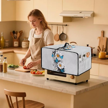 Toaster Oven Cover Dust-Proof Countertop Convection Oven Cover Protective Smart Microwave Oven Accessories and Decor, L, 18.5 x 22.5 x 13 inches, Daisy Butterfly Gray