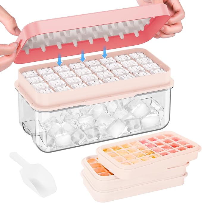 PHINOX Ice Cube Tray with Lid and Bin, 3 Pack Plastic Ice Cube Tray Molds by PHINOX