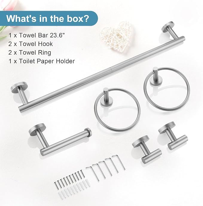 TQKAG Brushed Nickel Bathroom Hardware Set 6-Piece Bathroom Accessory Set 23.6 - Image 8