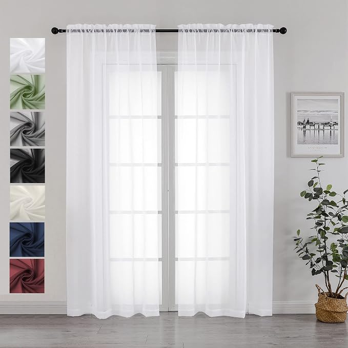 Chyhomenyc White Sheer Curtains 84 Inches Long 2 Panels Set by Chyhomenyc