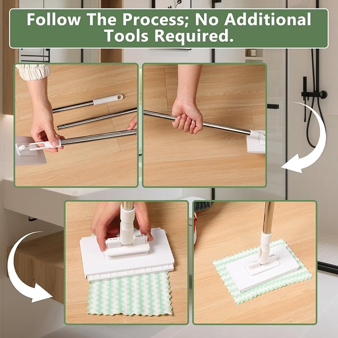 Disposable Dust Mop with 10 Reusable Cloths, Mini Foldable Mop, No-Touch Attach - Image 7