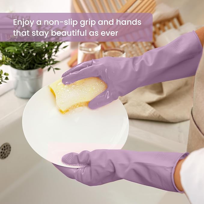Rubber Cleaning Gloves for Dishwashing, 4 Pairs Reusable Kitchen Gloves for - Image 3