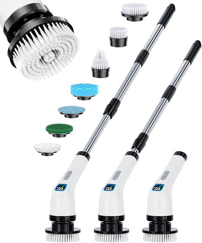 Electric Spin Scrubber, IPX7 Shower Scrubber 7 Replaceable Brush Heads-90Mins by ALPONO