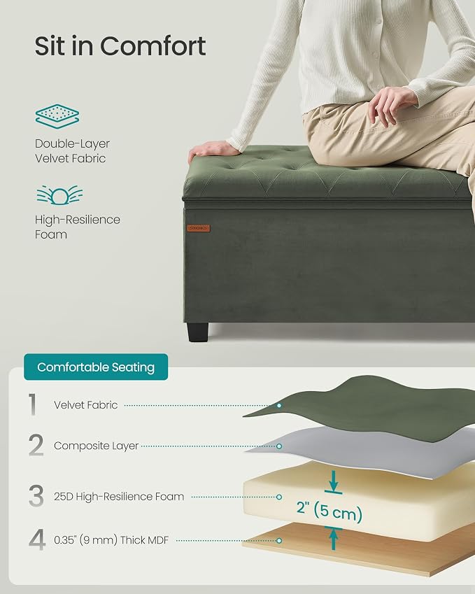 SONGMICS Velvet Storage Ottoman Bench, Foot Rest - Image 5