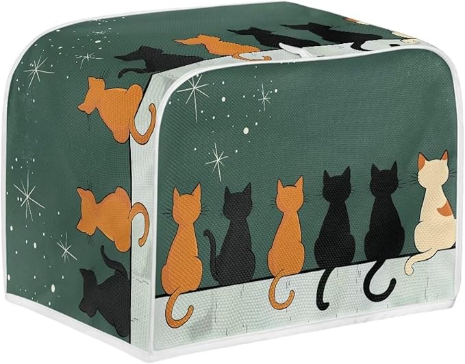 Cat Printed Bread Maker Cover, 4 Slice Kitchen Small Appliance, Toaster Cover Dust and Fingerprint Protection, Washable Oven Bakeware Protector