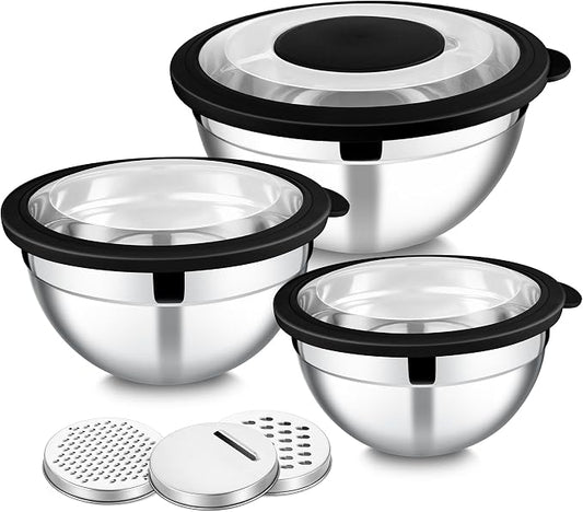 E-far Mixing Bowls with Lids and Graters, Stainless Steel Salad Mixing Bowl by E-far