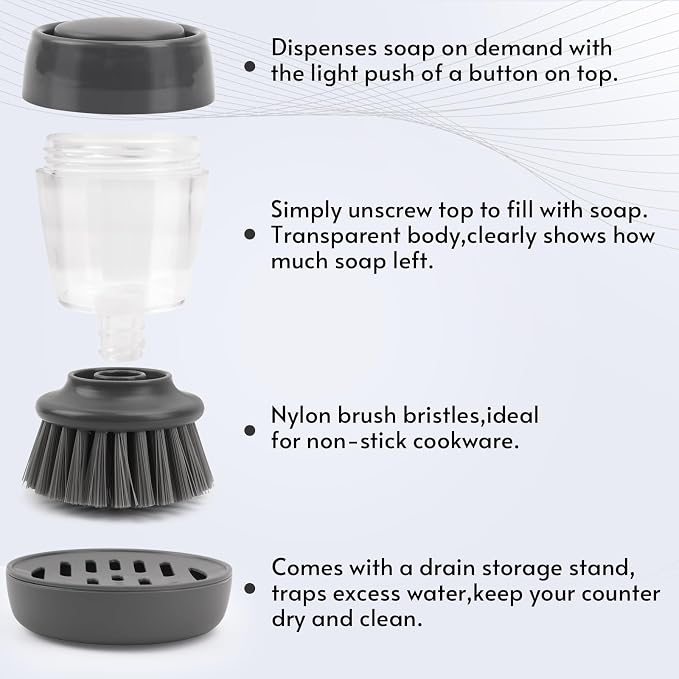 Kitchen Brush with Holder and Soap Dispensing Palm Brush Storage Set - Image 3