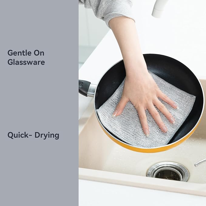10 Pack Extra Large Non Scratch Wire Dishcloths, 30x30cm Double-Layer Silver - Image 5