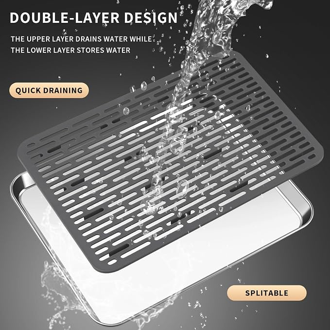 Stainless Steel Drain Tray, Cup & Dish Drying Rack, Drain Board 2 Tier Non Slip - Image 4